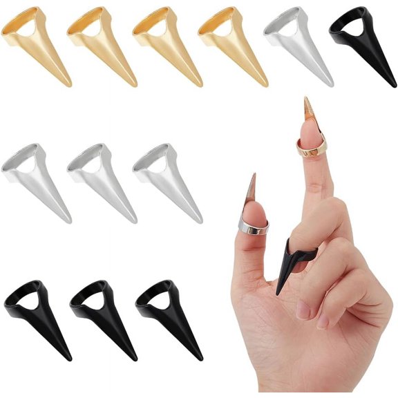 1Box 15Pcs 3 Colors Iron Finger Nail Tip Claw Rings Fingernail Claw Nail Cap Cover Ring for Women Girls Mixed Color 30x17.5mm Inner Diameter: 15mm 5pcs/color