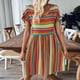 thumbnail image 2 of Vestido de Manga Corta para las Mujeres, V-Cuello Estilo Bohemio Impresión Empalme Rodilla Vestido de Longitud, Casual, 2 of 9