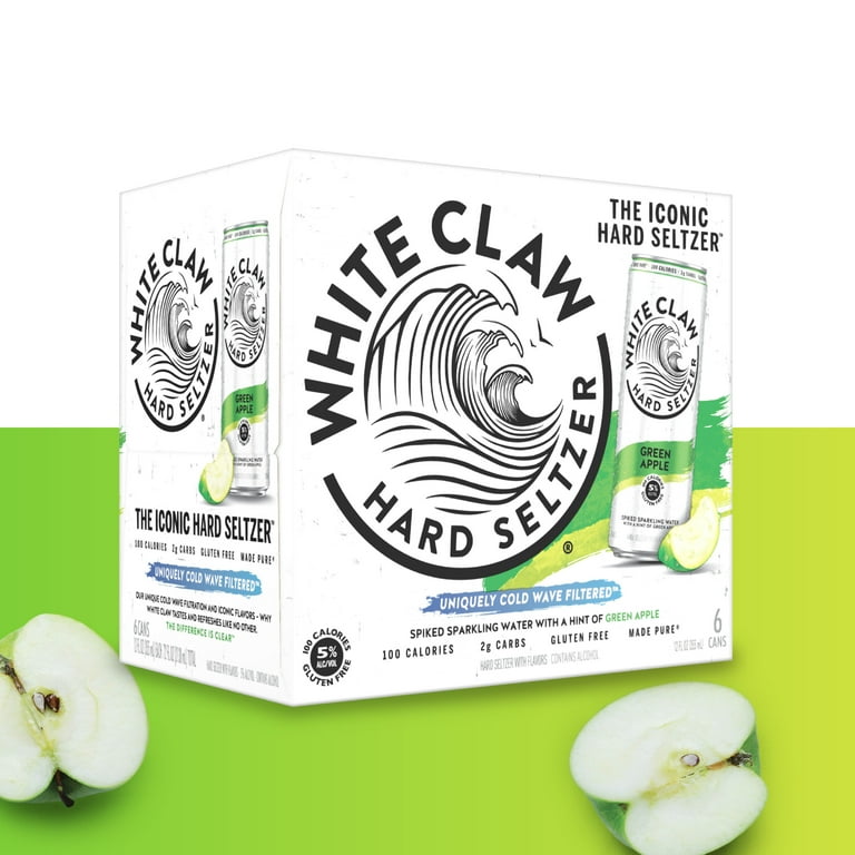 White Claw Hard Seltzer Green Apple, 6 Pack, 12 fl oz Cans, 5% ABV
