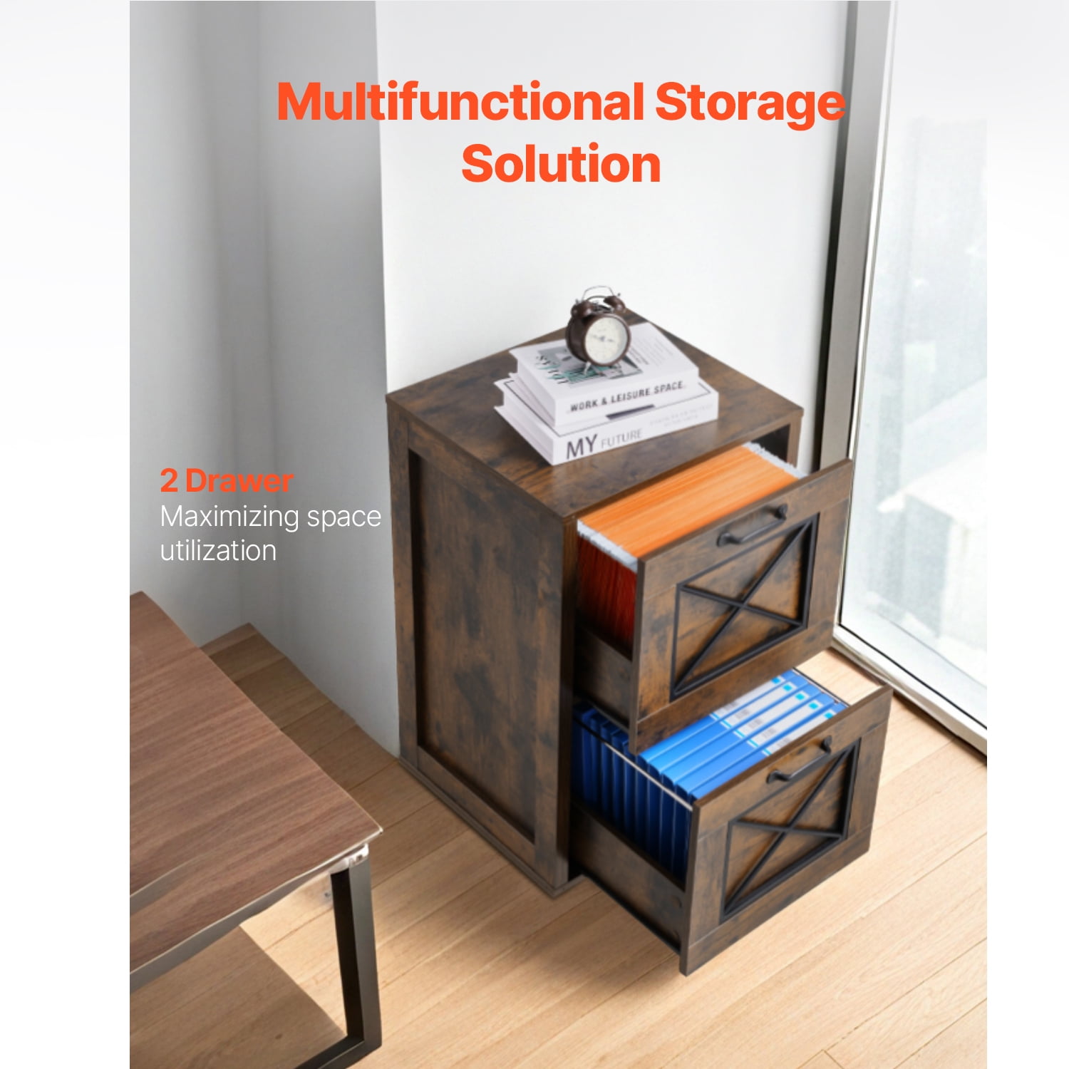 KFFKFF Dual Drawer File Organizer, Vertical Storage Units for Home Workspace, Robust Cabinet with Adjustable 2-Tier Hanging Bar, Suitable for A4/Letter/Legal Size Documents, Simple Assembly
