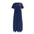 thumbnail image 3 of LEEYNEER Women’s Loose Maxi Dress Short Sleeve Crewneck Asymmetric Swing Tiered Beach Long Dresses Casual Summer Boho Dress, 3 of 5