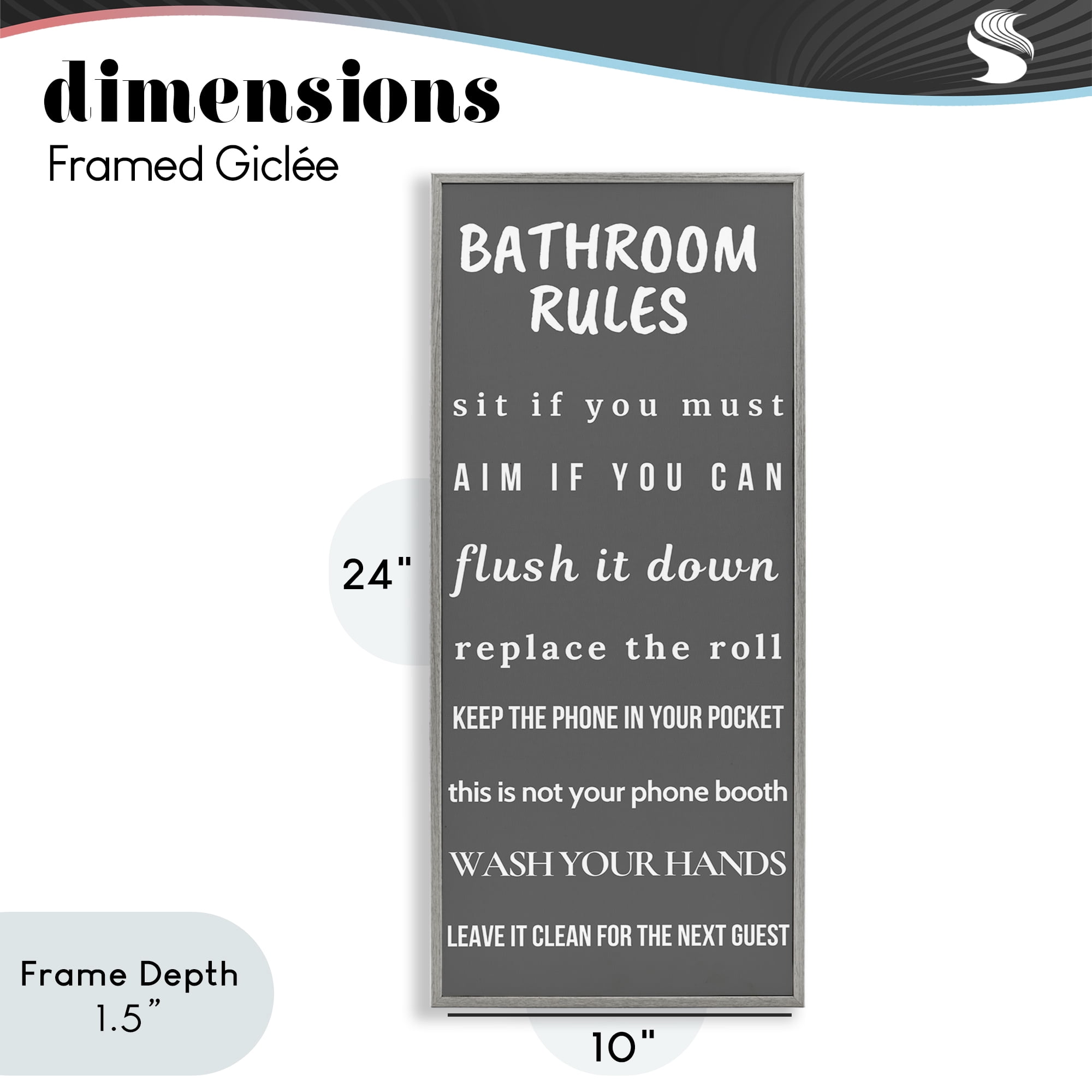 Stupell Industries Bathroom Rules Leave It Clean Gray Framed Giclee Art, design by Julia Frost