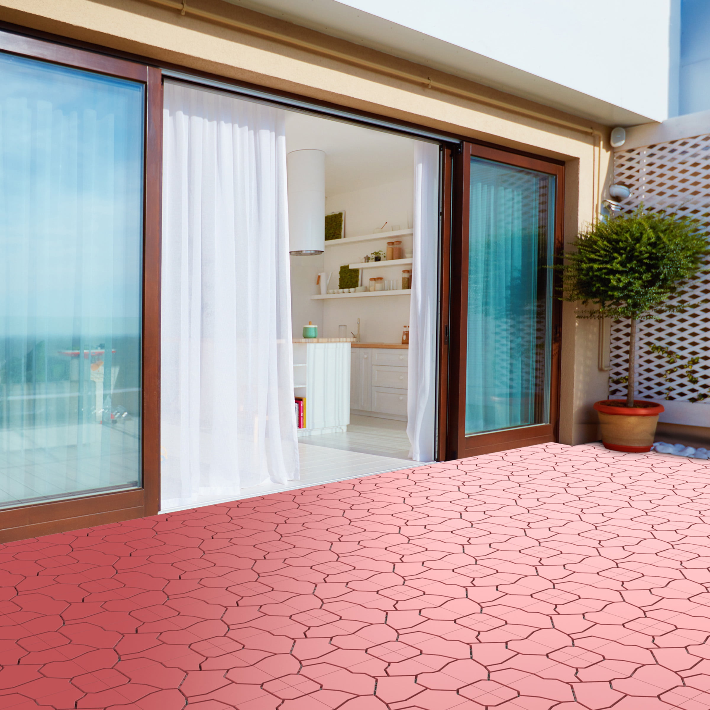 Patio and Deck Tiles 2 Boxes 12 Tiles– Interlocking Brickby Pure Garden (Brick Red)
