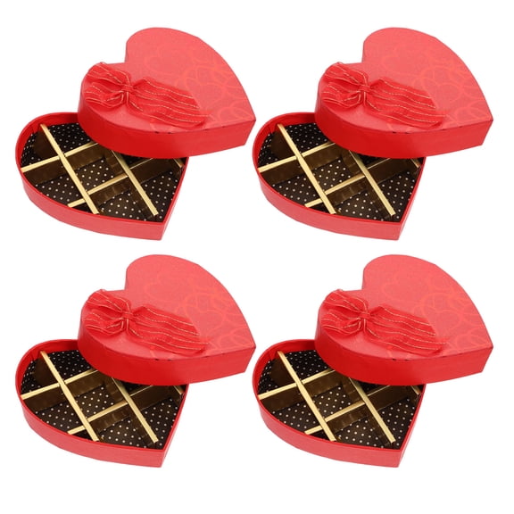 Beavorty 4 Pcs Heart-Shaped Paper Jewelry Storage Boxes, Red Chocolate Gift Boxes for Valentine’s Day, Mother’s Day Present Wrapping
