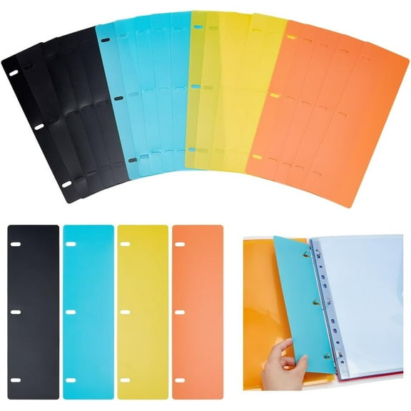PH 20pcs Flat Sheet Lifters for 3 Ring Binder 4 Colors Binder Dividers Protect Binder Page Sheet 3 Holes Plastic Binders Accessories for Pages Protectors School Office Business 11x3 Inch colorful