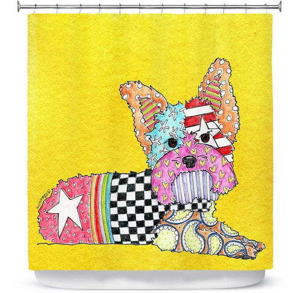 Shower Curtains 70" x 93" from DiaNoche Designs by Marley Ungaro - Yorkie Dog Yellow