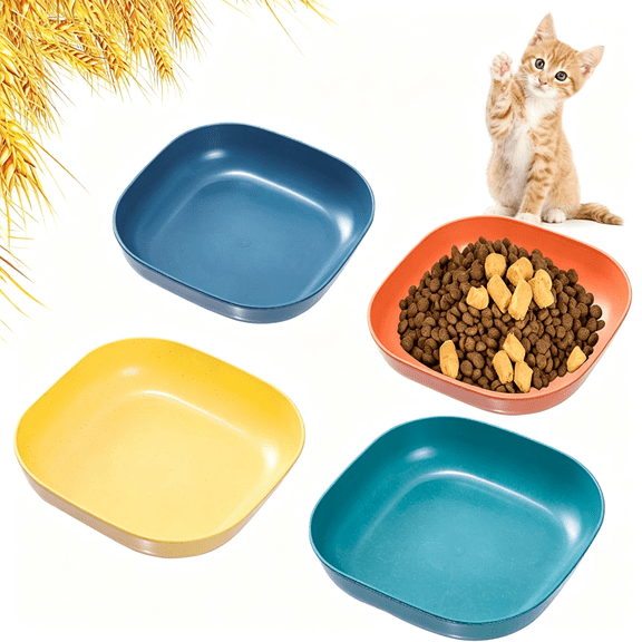 BZCOE Cat Food Bowl Set 6" Wide Shallow Cat Bowls for Relief Whisker Fatigue,Small Flat Cats Dish,Shallow Pet Feeding Dish Or Plate for Kittens and Small Dogs (4Pcs)