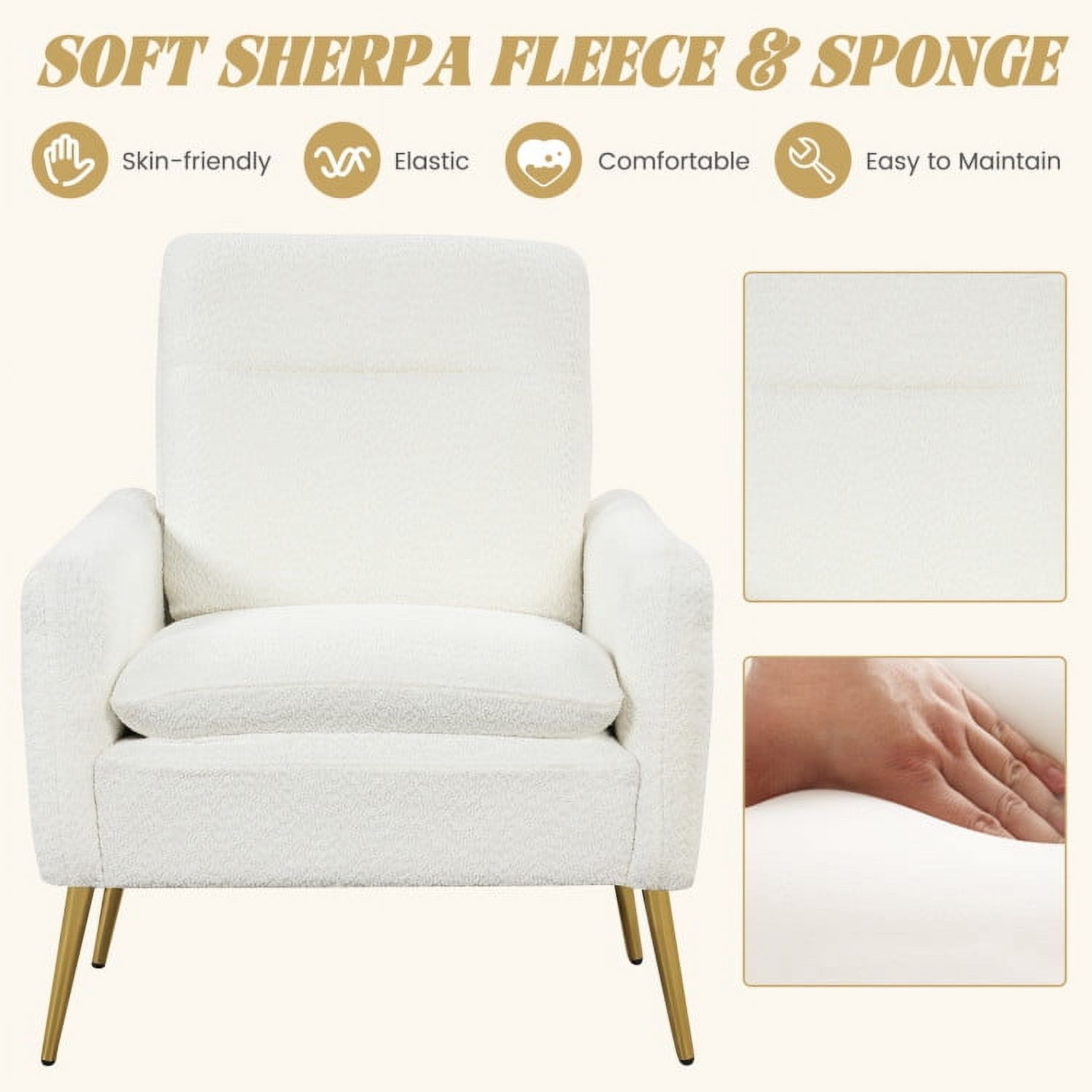 Demi Bonn Upholstered Accent Armchair, Sherpa Accent Chair, Upholstered Sherpa Modern Accent Armchair, for Living Room, Bedroom, Reception Room, White