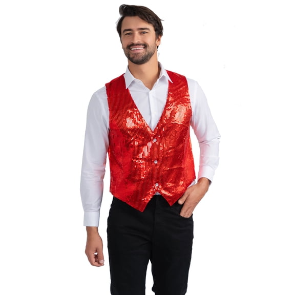 Dress Up America Red Sequin Vest, Adults Shiny Dance Vest, X-Large