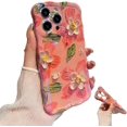 thumbnail image 1 of Lurvia Funda para teléfono, colorida pintura al óleo retro, diseño de flor y luna, funda protectora de TPU delgada a prueba de golpes, funda floral impermeable con airbag anti caída (rosa-A, para iPho, 1 of 6
