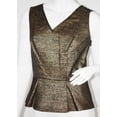 thumbnail image 1 of TAHARI Addyson PEPLUM Black Gold TOP Lined METALLIC Shirt $198 M, 1 of 2