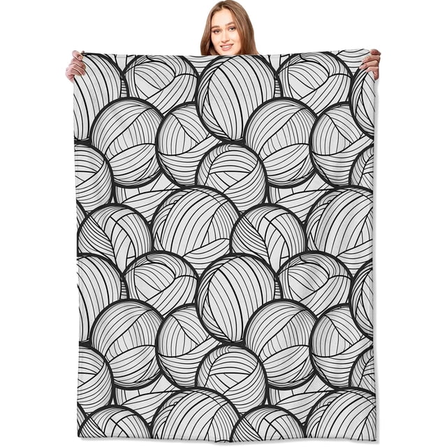 Manta de voleibol, manta minimalista con diseño de pelota en blanco y negro, regalo para niños, forro polar suave y ligero, para picnic, sofá, cama, habitación, viajes, decoración de arte lineal