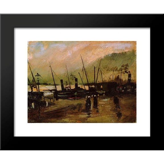 Quayside with Ships in Antwerp 20x24 Framed Art Print by Vincent van Gogh
