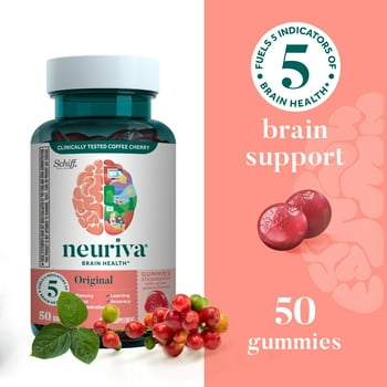 Neuriva Original Brain  Support Strawberry Gummies (50 count), Brain Support With Phosphatidylserine & Decaffeinated, Clinically Tested Coffee Cherry