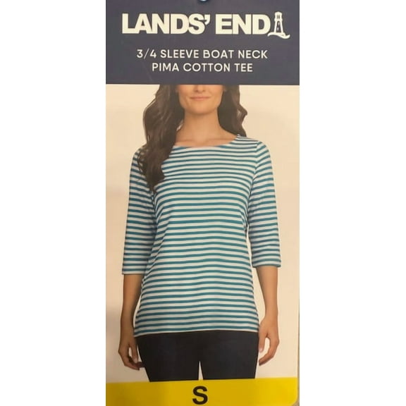 Land's End Women's 3/4 Sleeve Boat Neck Pima Cotton Tee Size Small