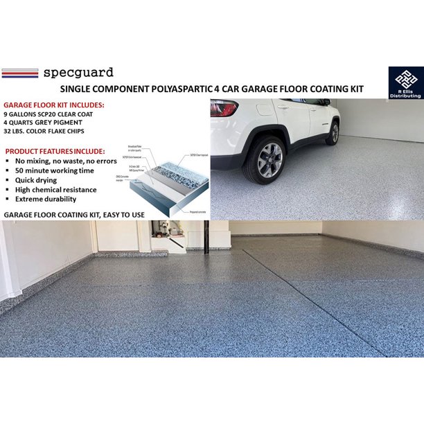 Grey Flake 4 Car Garage Floor Coating DIY Kit