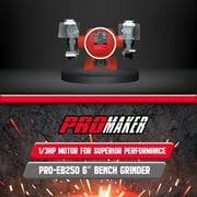 Promaker 6in Bench Grinder PRO-EB250 Voltage - Frequency: 120V - 60Hz Amperage: 2.1AMP Power: 250W(1/3HP) Speed: 3400rpm Chuck size: 6in x 3/4in x 1/2in Weight: 26.40Lb Cord: 6.5ft