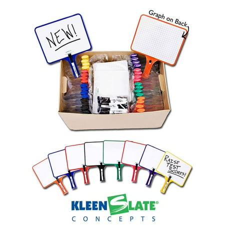 KleenSlate Rectangular Dry Erase Boards with Dry Erase Markers, Two-Sided, Graph/Plain, Assorted Colors, Pack of 32