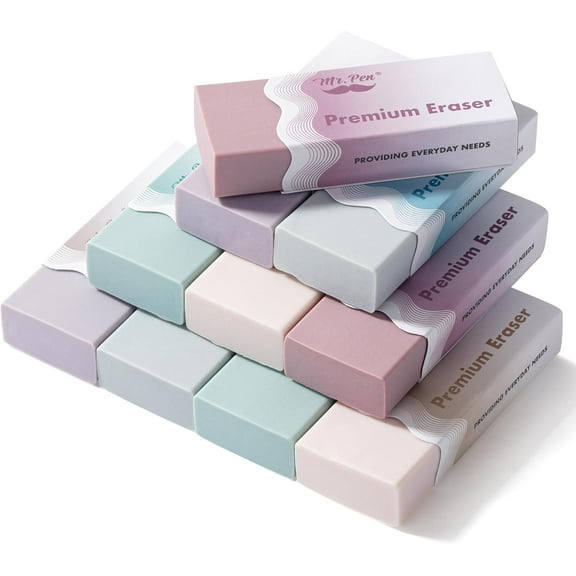 Mr. Pen- Erasers, 10 Pack, Wavy Sleeve Pencil Eraser, Morandi Colors, Erasers for Pencils