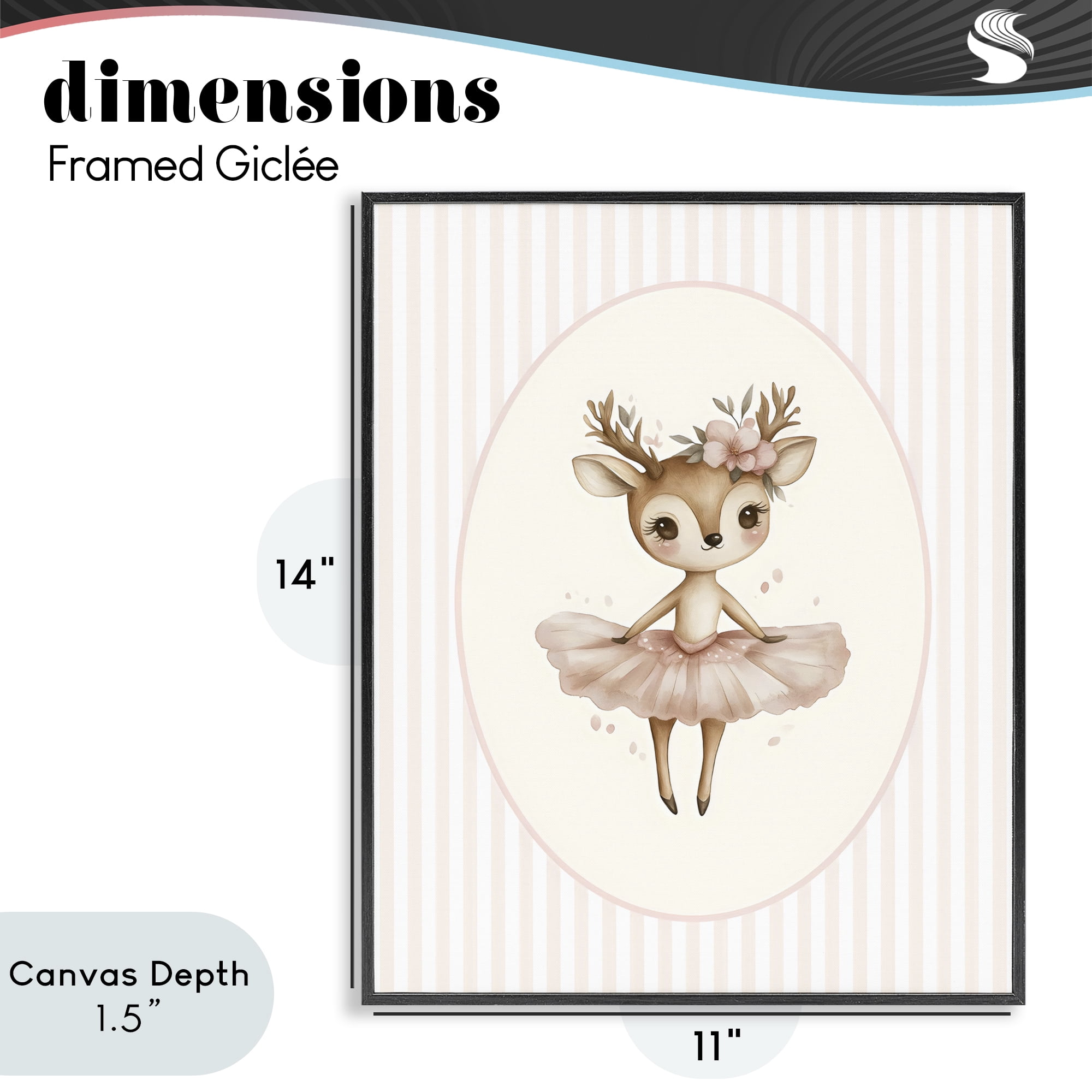 Stupell Industries Nursery Ballerina Deer Striped Black Framed Giclee Art, design by LSR Design Studio