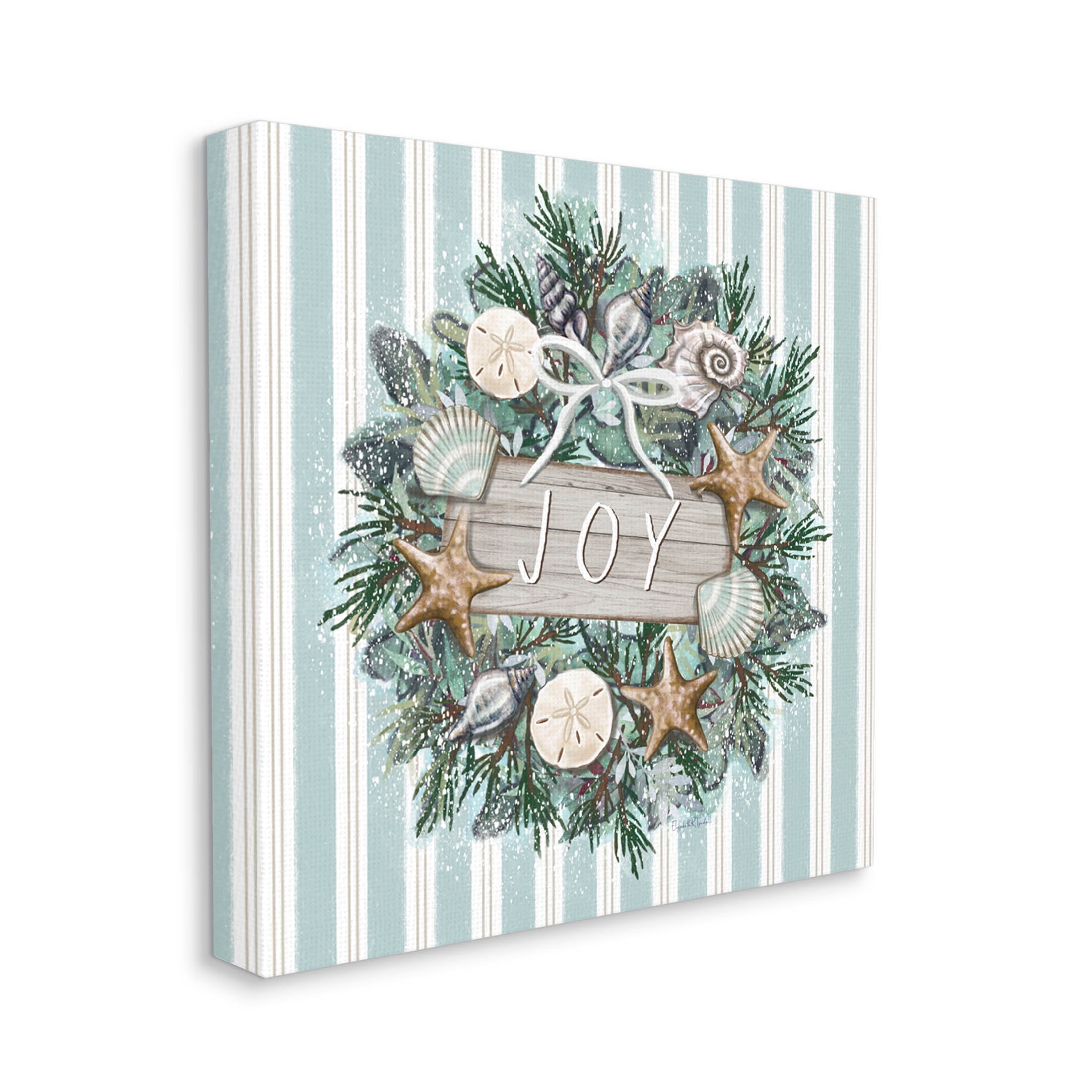 Stupell Industries Striped Joy Seashell Wreath Graphic Art Gallery Wrapped Canvas Print Wall Art, Design by Elizabeth Tyndall