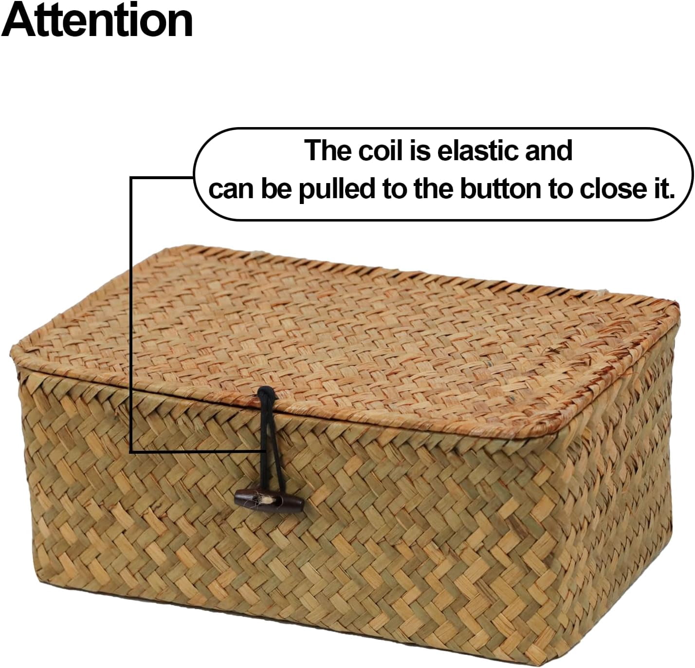 Set of 2 Wicker Basket with Lid, Seagrass Woven Basket for Storage, Decorative Storage Baskets Bins for Organizing Home