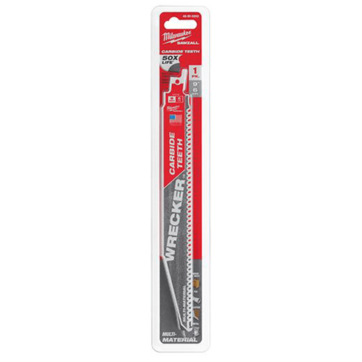 Milwaukee 48-00-5242 9" 6 TPI WRECKER Carbide Teeth Multi-Material Cutting SAWZALL Reciprocating Saw Blade