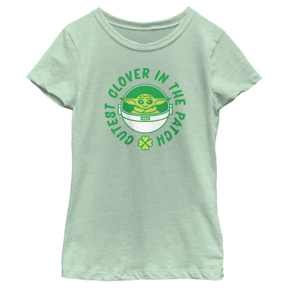 Girl's Star Wars: The Mandalorian St. Patrick's Day Grogu Cutest Clover in the Patch  Graphic Tee Mint Small