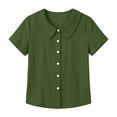 thumbnail image 4 of cocolona Womens Summer Linen Tops Peter Pan Collar Button Short Sleeve Solid Color Shirts Dressy Casual Blouses, 4 of 4