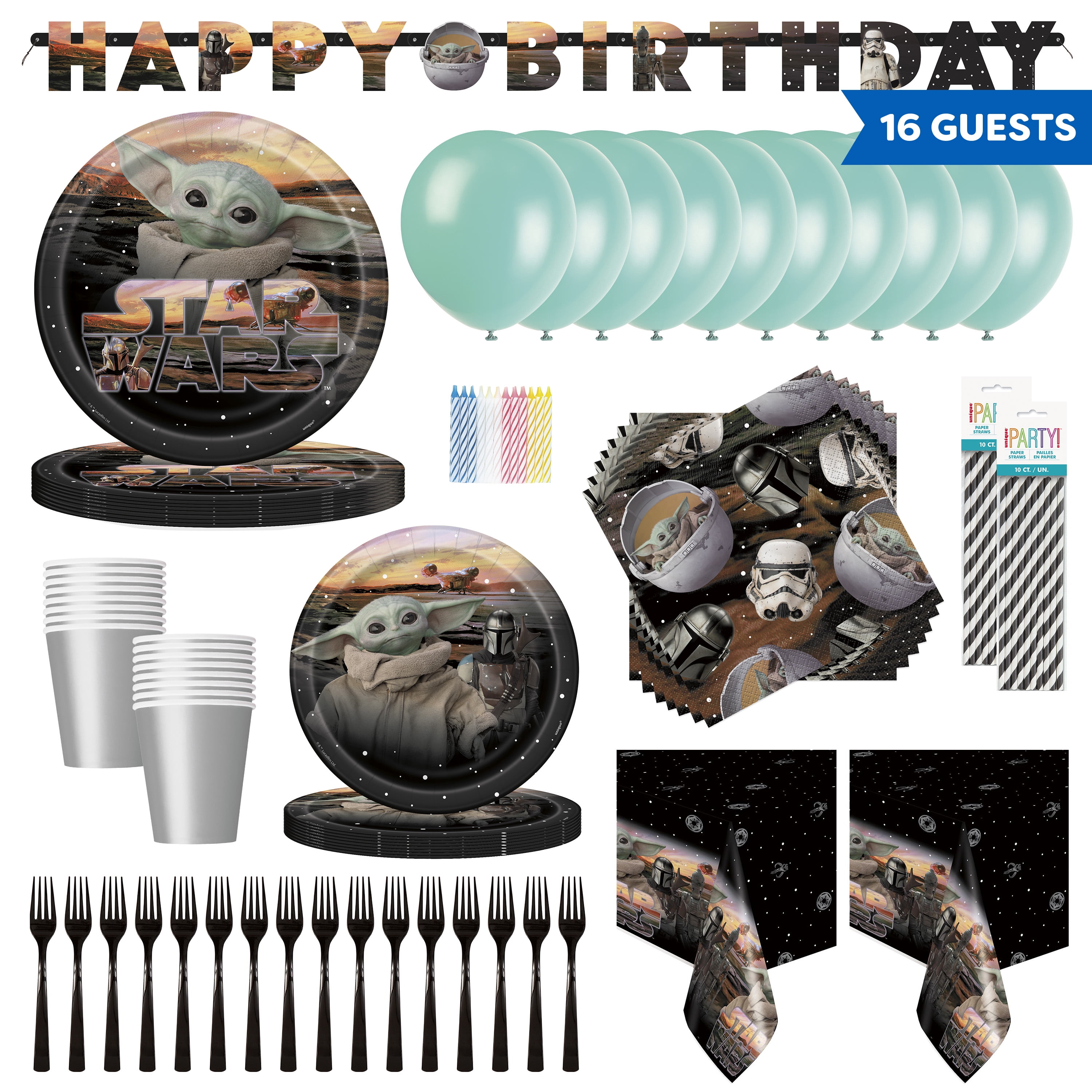 The Mandalorian The Child Baby Yoda Birthday Party Tableware Decoration And Balloon Kit For 16 Guests Walmart Com