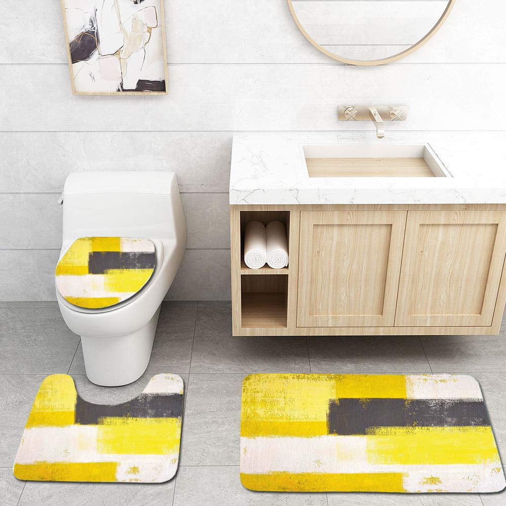 CHAPLLE Grey and Yellow Abstract Grunge Style Brushstrokes Painting