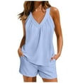 thumbnail image 2 of Feancey Lounge Sets for Women Soft Pajama 2 Piece V Neck Sleeveless Pjs and Shorts Matching Set Cute Sleepwear Loungewear Outfits with Pockets Light Blue L, 2 of 7