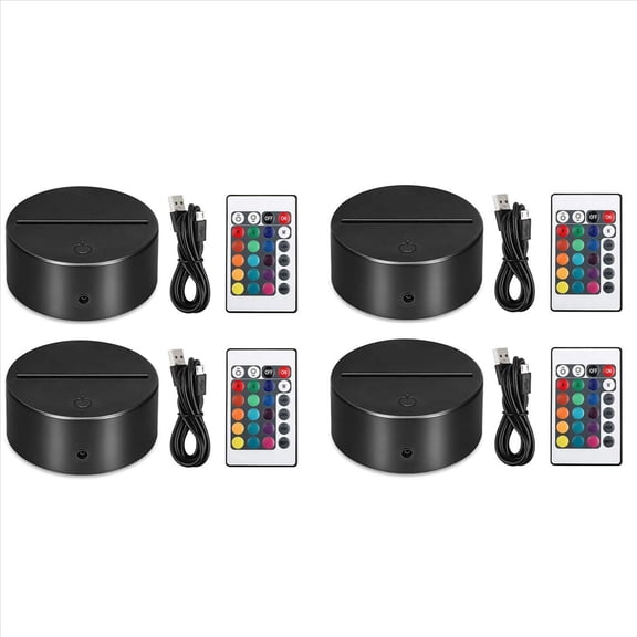 4 Pack 3D Night LED Light Lamp Base   Remote Control   USB Cable, 16 Colors Light Show Display Stand for Acrylic Black,4 x Lamp Base 4 x USB Cable 4 x Remote control,black