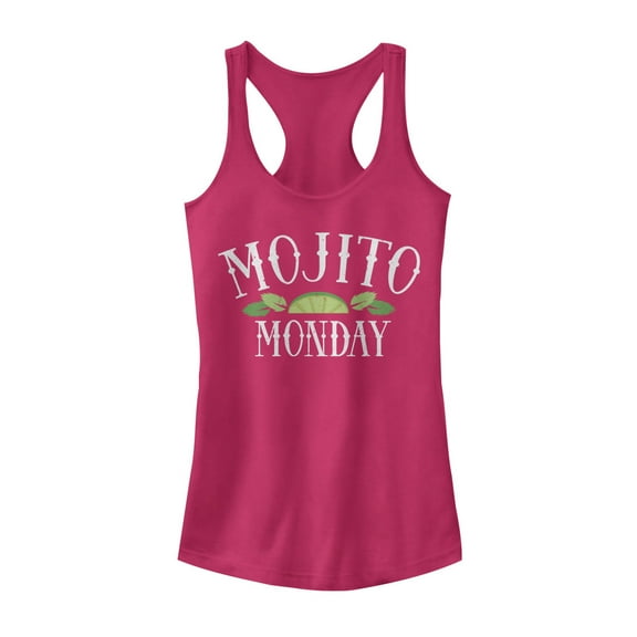 Junior's CHIN UP Mojito Monday  Racerback Tank Top Dark Pink 2X Large
