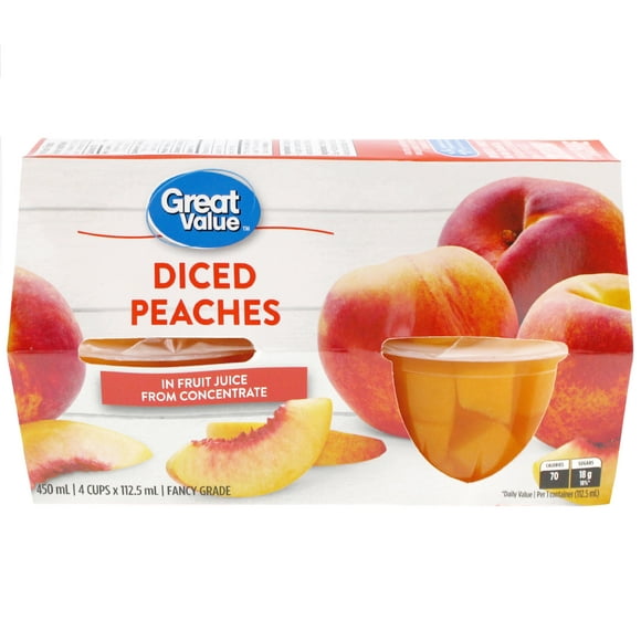 Great Value Diced Peaches, 4 x 112 mL