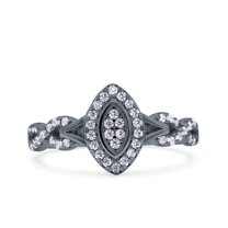 Black Tone, Simulated Cubic Zirconia Size-10 Marquise Infinity Half Eternity Ring Wedding Engagement Band 925 Sterling Silver