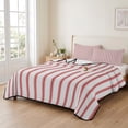 thumbnail image 2 of King Quilt Set 96''x106'', Red Striped Lightweight Summer Bedspread Coverlet Set with 2 Pillow Shams, Red White Stripes Farmhouse Breathable All Season Quilt Bedding for Bedroom/Guest Room, 2 of 9