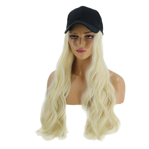 SEWACC Women Wig Hat with Hair Extensions 1Set Long Curly Design Synthetic Fibers for Concerts Carnival