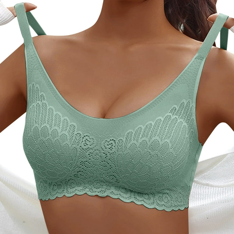 Eashery Women's Plus Size Unlined Full Coverage Lace Wirefree Bra Women'S  Sports Bras Green XL 