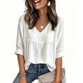 thumbnail image 5 of Plus Size Women's V Neck Peplum Lace Blouse 3/4 Sleeve Casual Loose Fit, 5 of 6