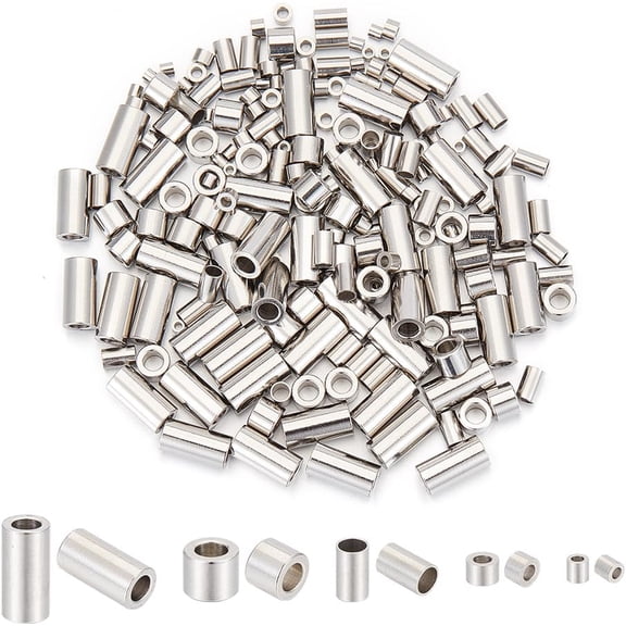 200 Pcs 5 Sizes 304 Stainless Steel Tube Beads Hole 0.9-3mm Column Beads Loose Spacer Beads Smooth Bead Large Hole Beads Jewelry Making