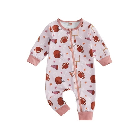 

GOODLUCKY Baby Boy Girl Football Romper Printed Long Sleeve Zipper Jumpsuit