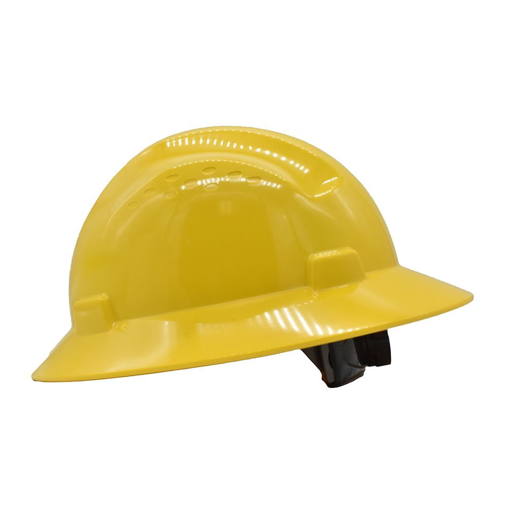 Interstate Safety 40408 Snap Lock 4 Point Ratchet Suspension Full Brim Hard Hat / Safety Helmet - 6-1/2 Inch to 8 Inch Heads - Yellow Color