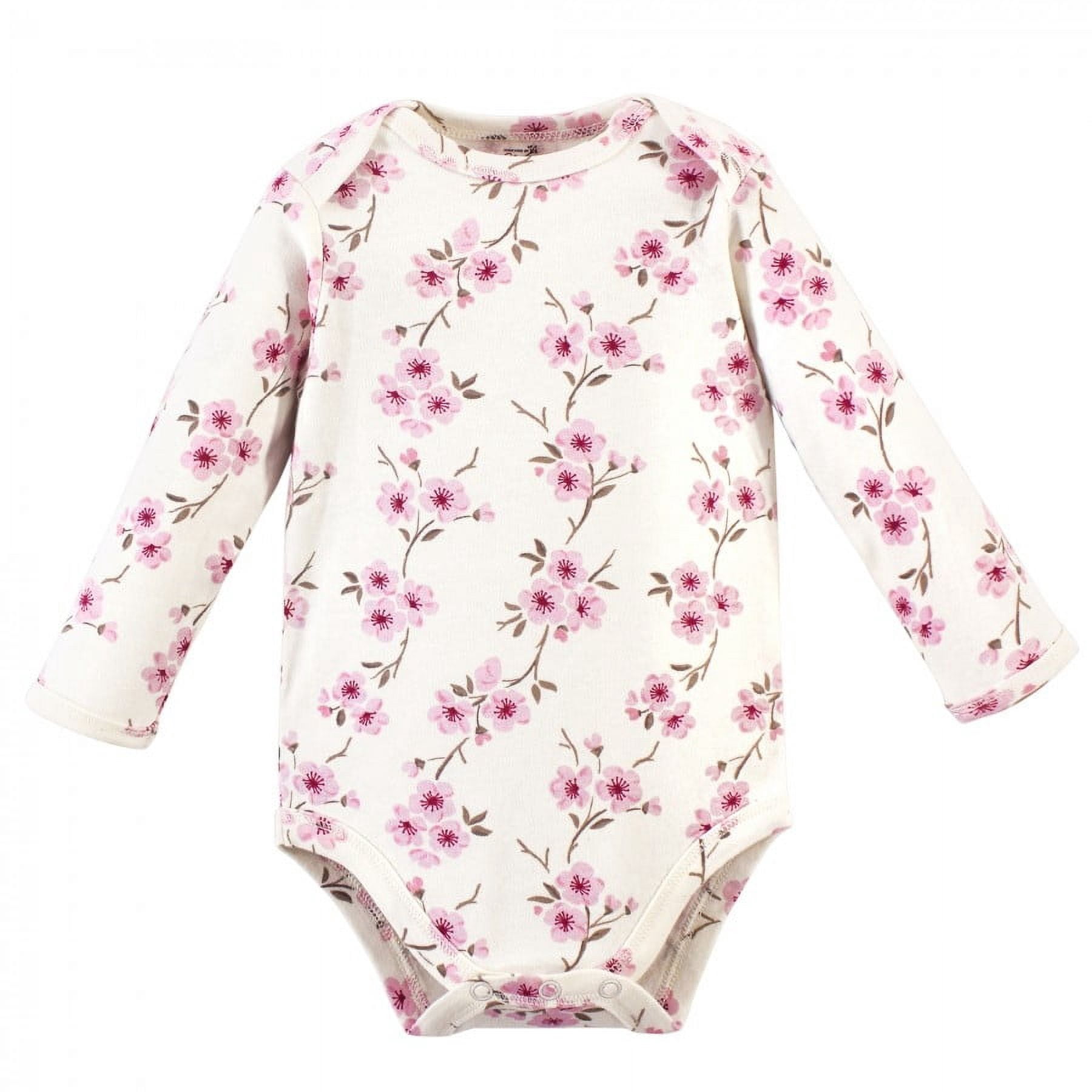 Touched by Nature Baby Girl Organic Cotton Long-Sleeve Bodysuits 5pk, Cherry Blossom, 6-9 Months