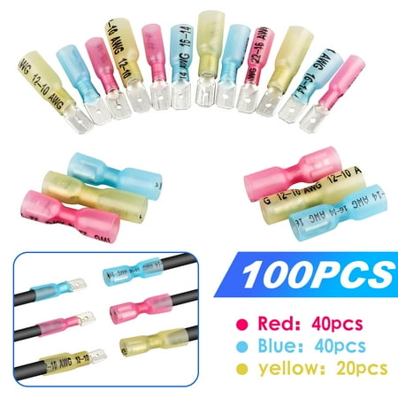 Waterproof Butt Connectors EEEkit Marine Automotive 100pcs Heat Shrink Wire Connectors,Electrical Terminals Kits Waterproof Butt connectors Male Female Connectors ()