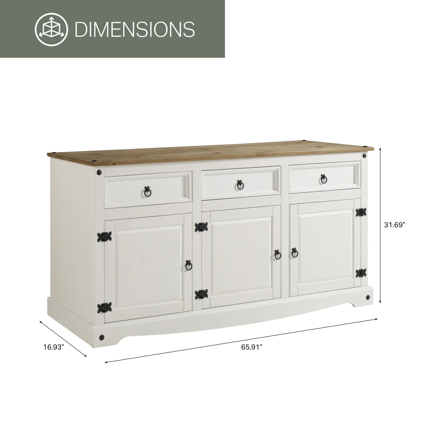 OS Home and Office Furniture Cottage Series Wood Buffet Sideboard in White