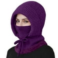 thumbnail image 2 of Beanie Hat with Scarf Face Cover&Neck Gaiter 3 in 1 Beanie Hat Windproof Scarf Hat Skull Hats Snow Caps Hooded Scarf Beanie Hat for Women Knitted Ski Hat Fleece Lined Winter Scarf Purple, 2 of 6