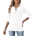 thumbnail image 5 of 3/4 Sleeve Tops for Women Spring Button Vneck Tshirts Casual Loose Fit Three Quarter Work Shirts, White M, 5 of 5