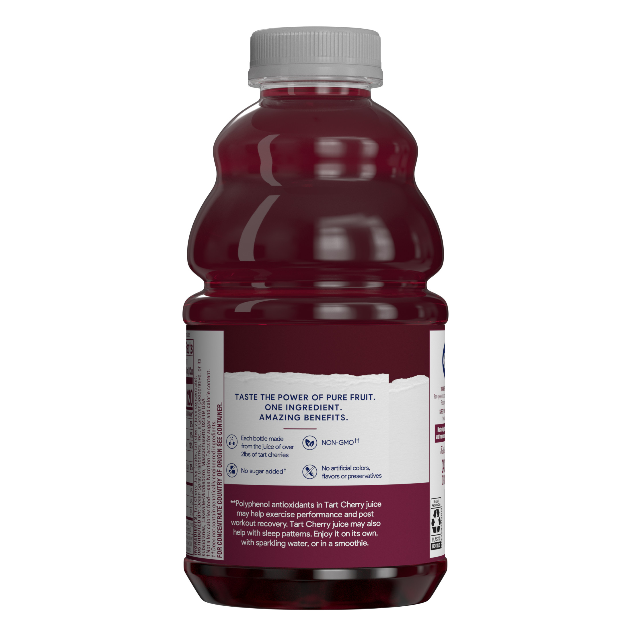 Ocean Spray® Pure Unsweetened Tart Cherry, 100% Tart Cherry Juice, 32 fl oz Bottle - image 2 of 6