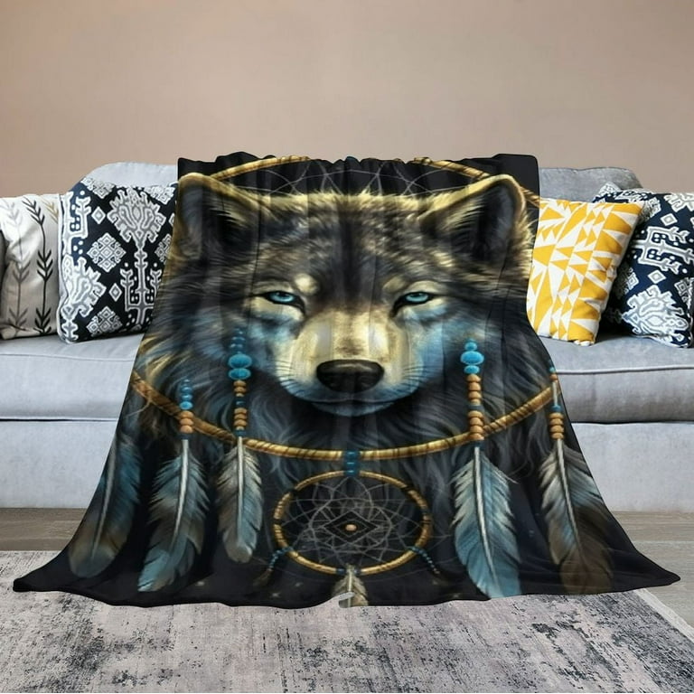 Dreamcatcher Wolf Blanket, Wolf Throw Blanket Wolf Blankets for